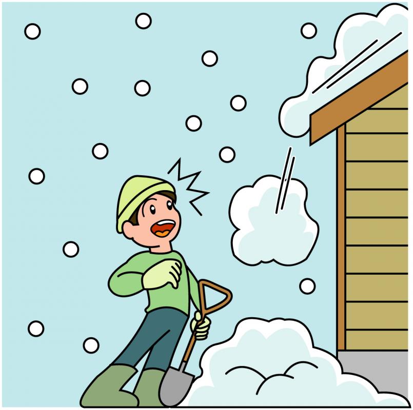 屋根から雪が落ちているイラスト