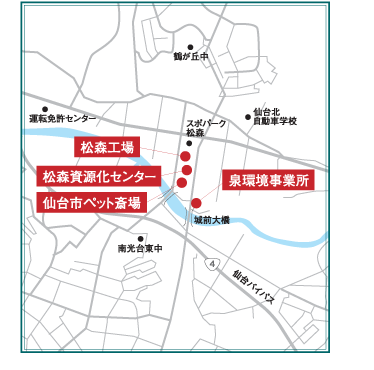 仙台市ペット斎場周辺地図の画像