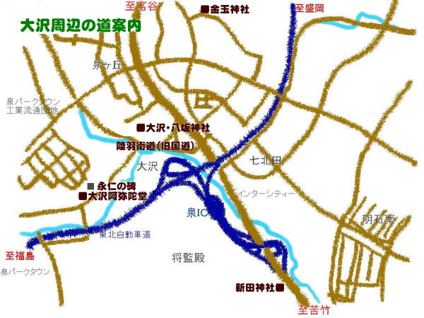 大沢地区付近の地図