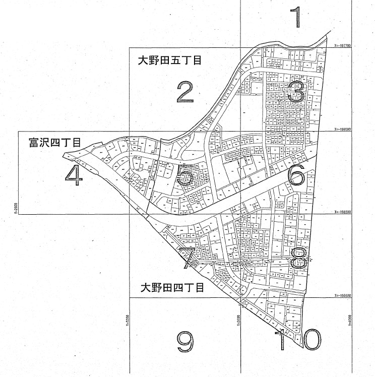 富沢駅周辺地区の区割図