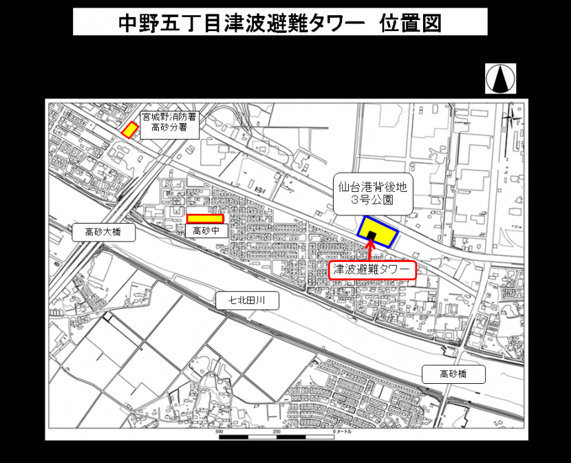 画像：中野5丁目津波避難タワー位置図