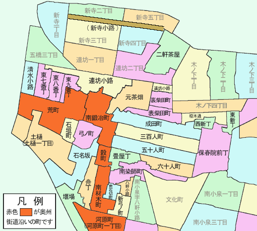 河原町や南材木町などを中心とした地名図