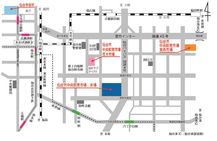 画像：仙台市中央卸売市場各施設の地図