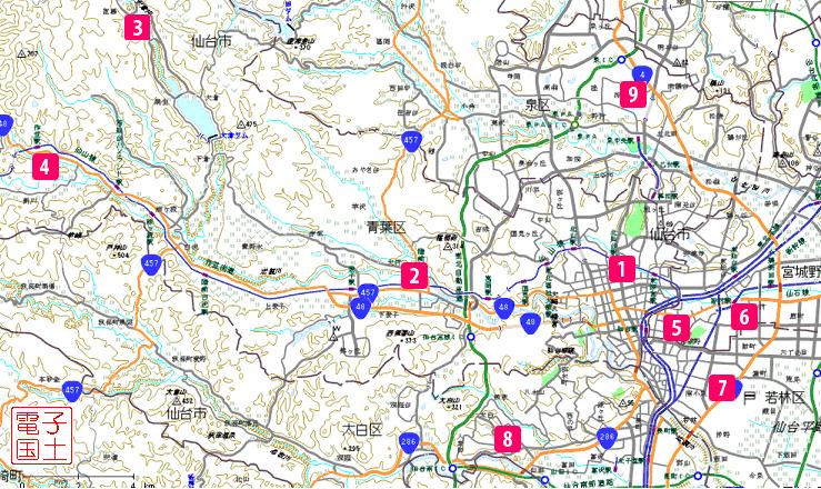 仙台市内の地震計設置場所の図