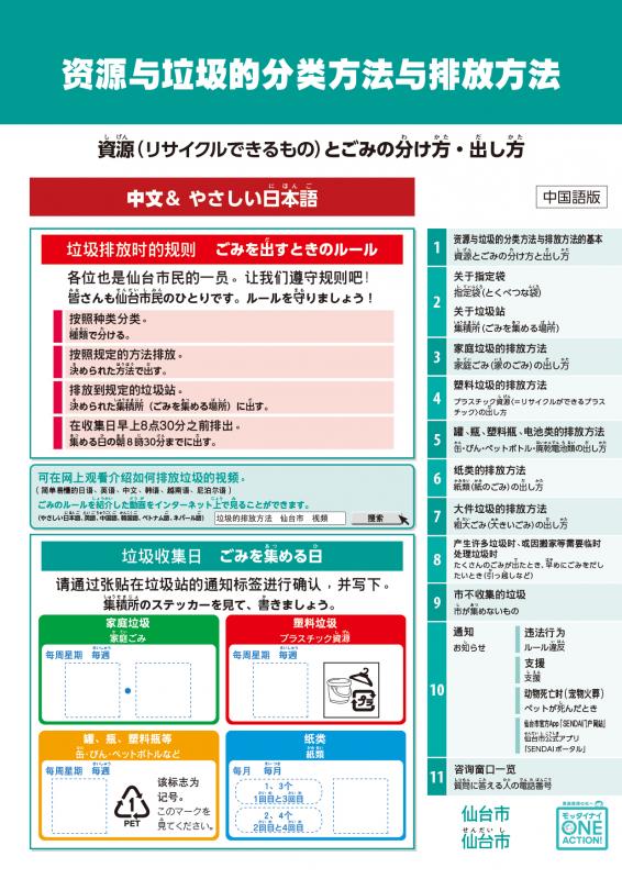 中国語版資源とごみの分け方出し方