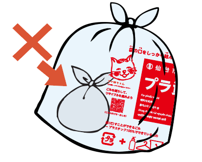 プラスチック資源指定袋に縛った内袋を入れないで