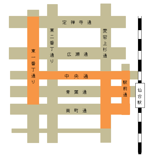 仙台中央地区の地図の画像