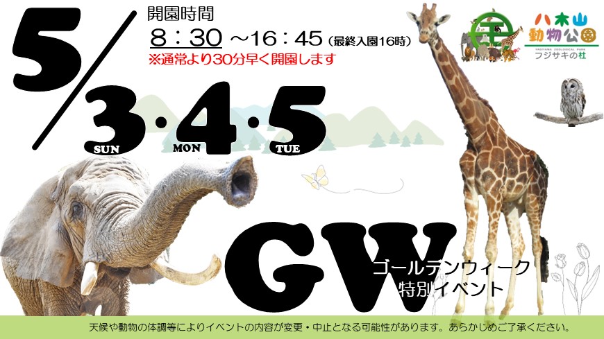 八木山動物公園ゴールデンウィーク特別イベント　5月3日~5日