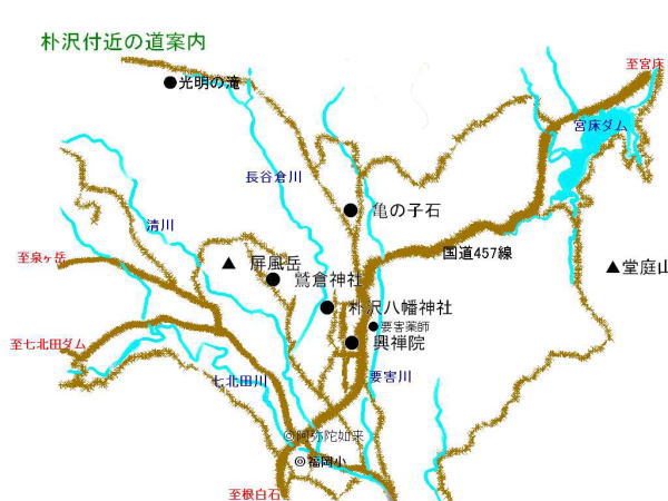 朴沢地区周辺の地図