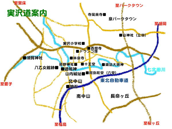 実沢地区付近の地図