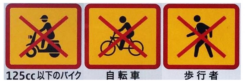 125cc以下のバイク・自転車・歩行者進入禁止