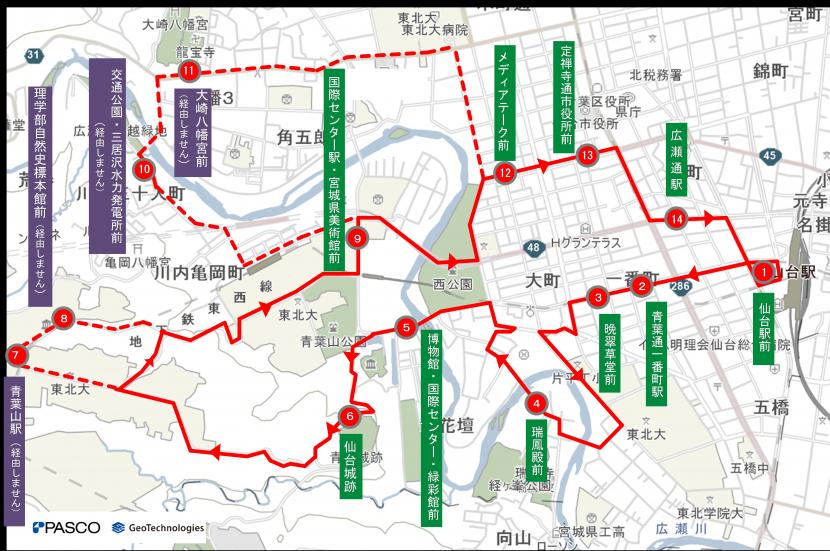 七夕ナイト号運行経路図