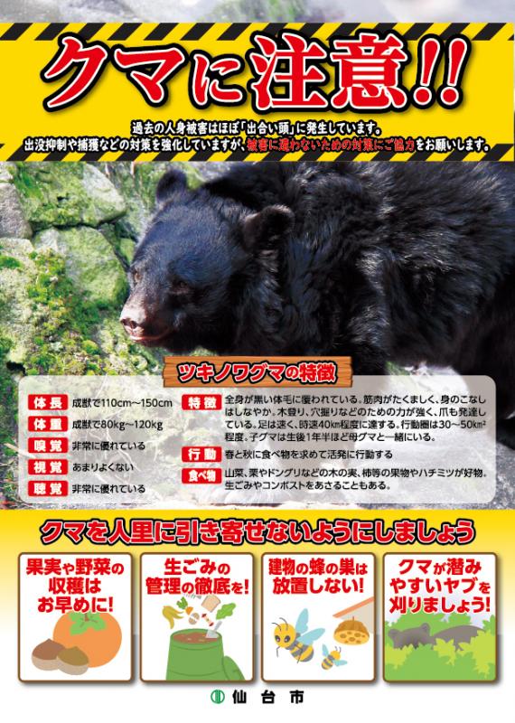 「クマに注意!!」チラシ表面