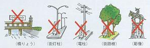禁止物件・橋りょう、街路柱、電柱、街路樹、彫像