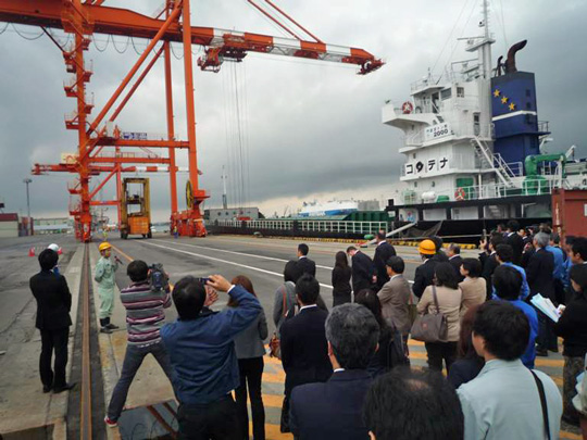 Container visit to Sendai port