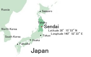 Map of Japan and Sendai