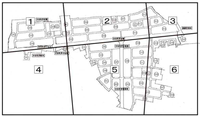 中田第二地区の区割図