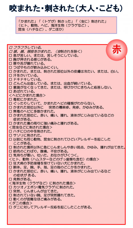 今すぐに119番通報するべき咬まれた・刺された症状