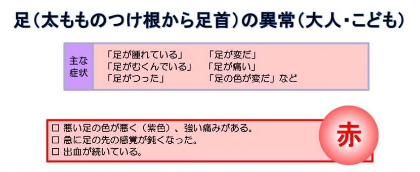 今すぐに119番通報するべき足（太もものつけ根から足首）の異常症状