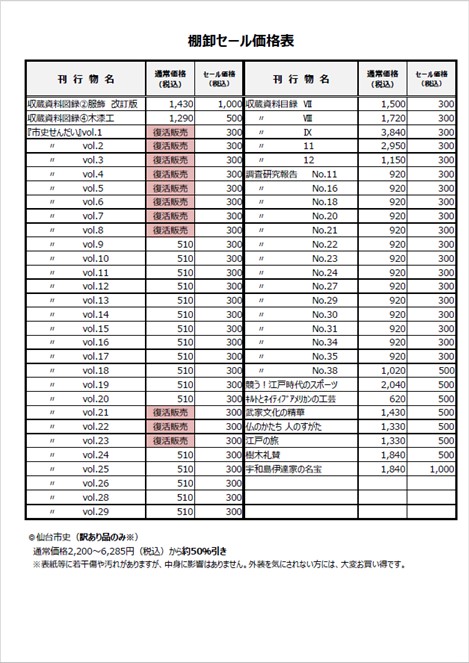画像／令和7年度棚卸セール価格表
