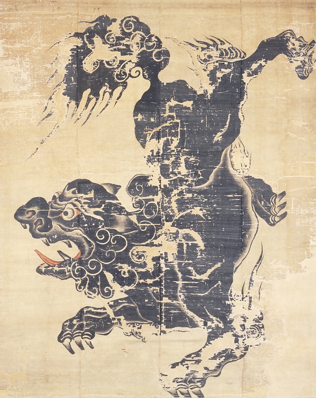 白地黒獅子図旗（青木家旗）