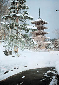 雪の日の五重塔の写真