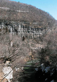 定義橋より下流の岩肌の写真