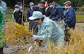 新川地区収穫祭における市長の様子1