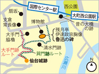 地図：大手門跡ルートと巽門跡ルート