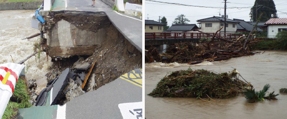 写真:昨年9月の関東・東北豪雨では、河川の氾濫による被害が発生（泉区根白石・馬橋付近）
