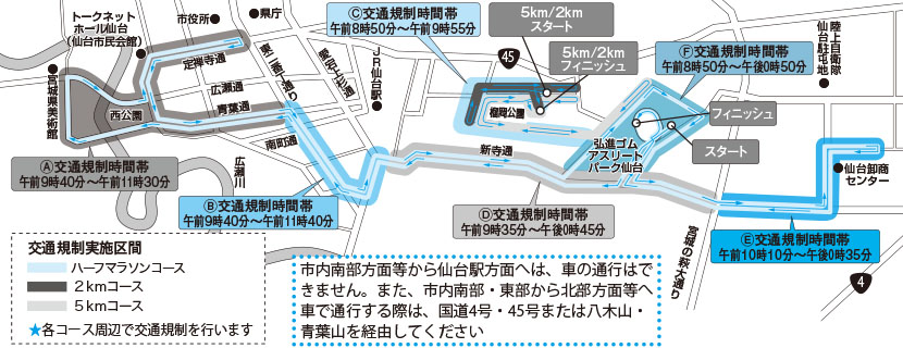 写真：第27回仙台国際ハーフマラソン大会 交通規制実施区間