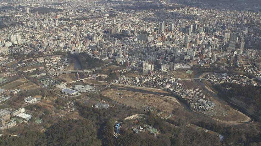 仙台城跡と城下　西から撮影（平成26年）