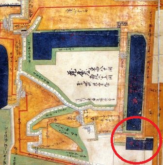 絵図に描かれた堀跡（「奥州仙台城絵図」正保2年(1645)仙台市博物館所蔵