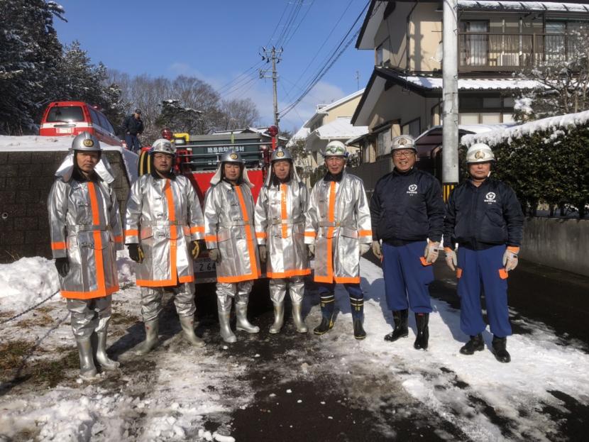 宮城消防団芋沢分団訓練で整列