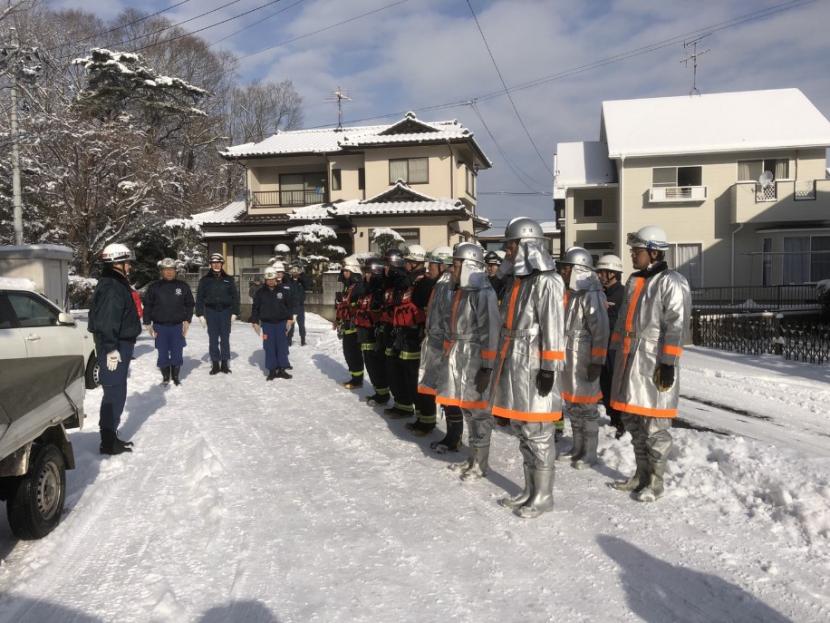 宮城消防団芋沢分団訓練で整列2