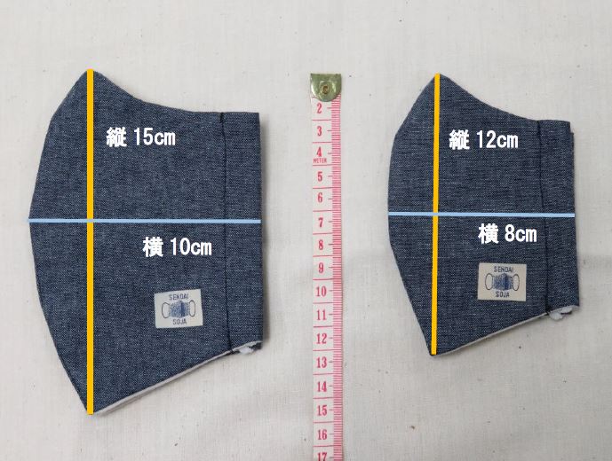仙台×総社デニムマスクのサイズが分かる画像