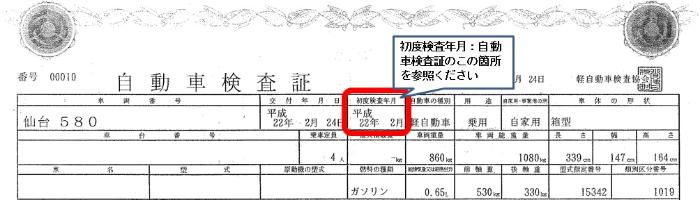 自動車検査証での初度検査年月確認方法