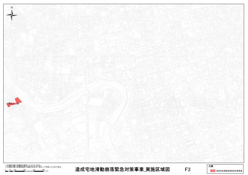 青葉区川内三十人町周辺の事業区域図