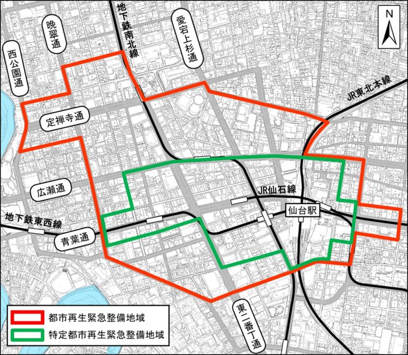 仙台都心地域の区域図
