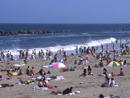 深沼海水浴場で海水浴を楽しむ人々の写真