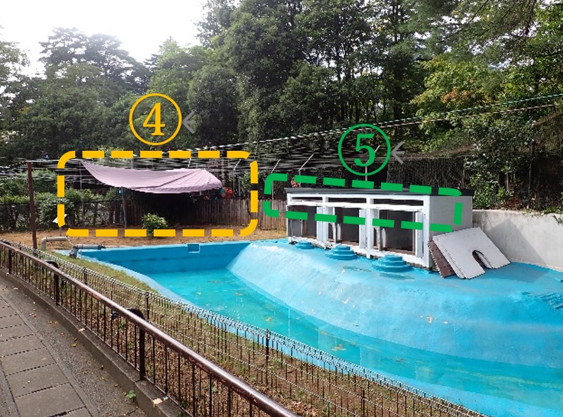ペンギン展示場の全体4ひよけ5ミストシャワー