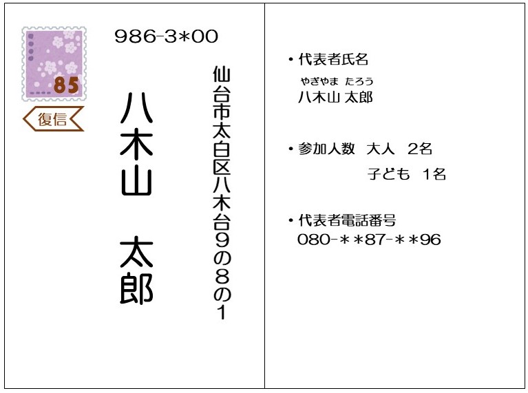 往復はがき記入例